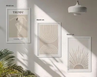 Abstrakte Poster im Boho-Stil in Pastellfarben dreiteiliges Set inklusive Rahmen