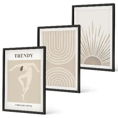 Abstrakte Poster im Boho-Stil in Pastellfarben dreiteiliges Set inklusive Rahmen