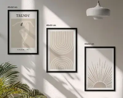 Abstrakte Poster im Boho-Stil in Pastellfarben dreiteiliges Set inklusive Rahmen