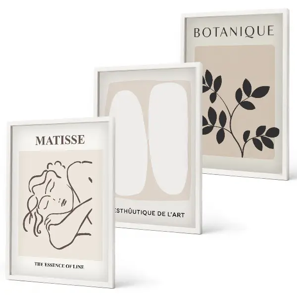 Gerahmtes Bilderset stilvolle Pflanzenmotive im Stil von Matisse