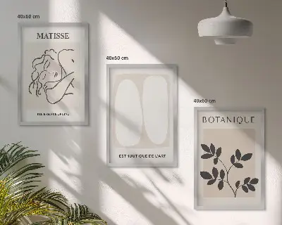 Gerahmtes Bilderset stilvolle Pflanzenmotive im Stil von Matisse