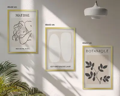 Gerahmtes Bilderset stilvolle Pflanzenmotive im Stil von Matisse