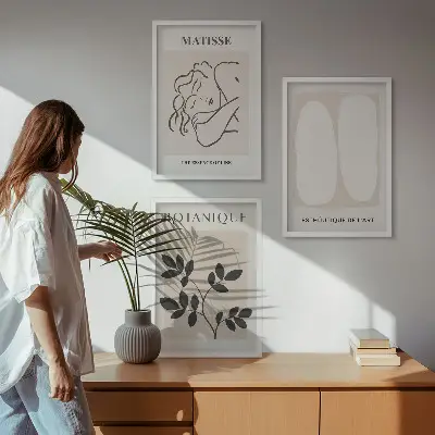 Gerahmtes Bilderset stilvolle Pflanzenmotive im Stil von Matisse