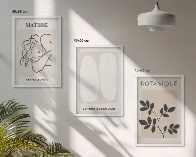 Gerahmtes Bilderset stilvolle Pflanzenmotive im Stil von Matisse