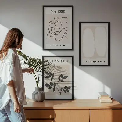 Gerahmtes Bilderset stilvolle Pflanzenmotive im Stil von Matisse