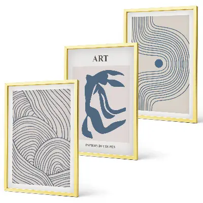 Abstrakte blaue Linien 3er-Set Bilder mit Rahmen