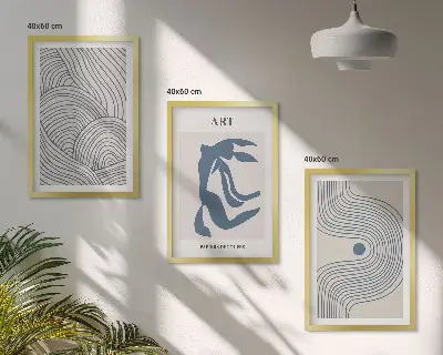 Abstrakte blaue Linien 3er-Set Bilder mit Rahmen