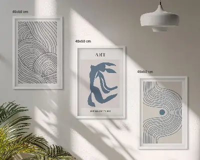 Abstrakte blaue Linien 3er-Set Bilder mit Rahmen
