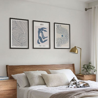 Bilder-3er-set mit rahmen Abstrakte blaue Linien