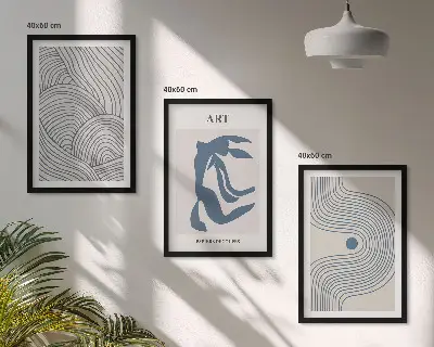 Abstrakte blaue Linien 3er-Set Bilder mit Rahmen