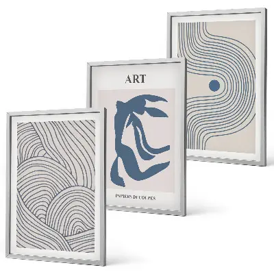 Abstrakte blaue Linien 3er-Set Bilder mit Rahmen