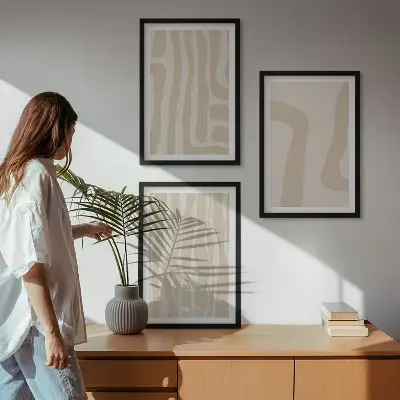 Abstrakte Boho-Muster Bilder 3er-Set mit Rahmen