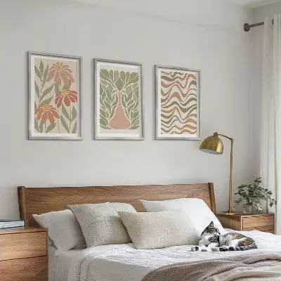 Abstrakte Pastellblumen 3er-Set Bilder mit Rahmen