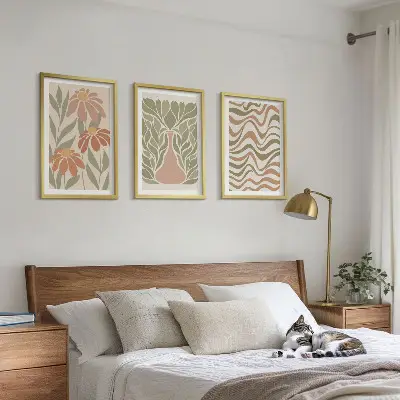 Abstrakte Pastellblumen 3er-Set Bilder mit Rahmen