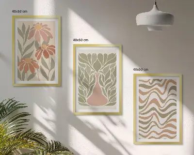 Abstrakte Pastellblumen 3er-Set Bilder mit Rahmen