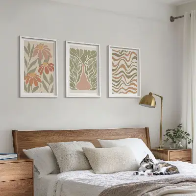 Abstrakte Pastellblumen 3er-Set Bilder mit Rahmen
