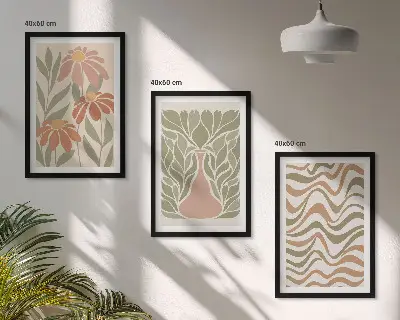 Abstrakte Pastellblumen 3er-Set Bilder mit Rahmen