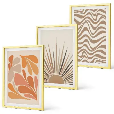 3er-Set Bilder mit Rahmen in sonnigen Boho-Pastelltönen