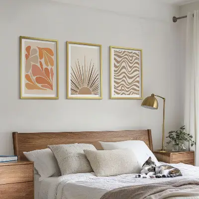 3er-Set Bilder mit Rahmen in sonnigen Boho-Pastelltönen