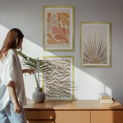 3er-Set Bilder mit Rahmen in sonnigen Boho-Pastelltönen