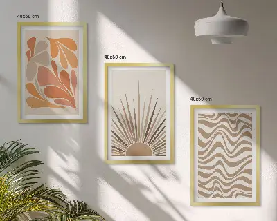 3er-Set Bilder mit Rahmen in sonnigen Boho-Pastelltönen
