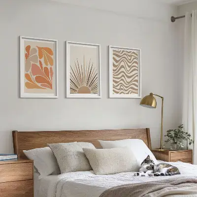3er-Set Bilder mit Rahmen in sonnigen Boho-Pastelltönen