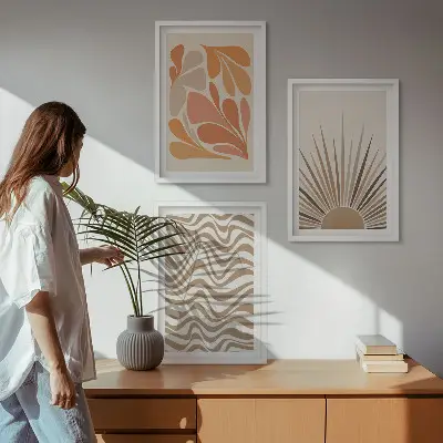 3er-Set Bilder mit Rahmen in sonnigen Boho-Pastelltönen