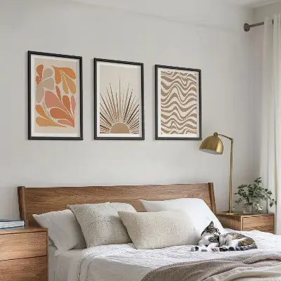 3er-Set Bilder mit Rahmen in sonnigen Boho-Pastelltönen