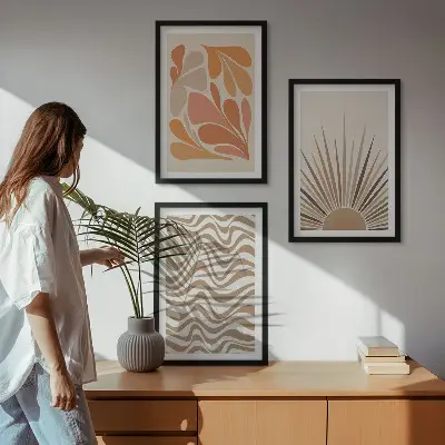 3er-Set Bilder mit Rahmen in sonnigen Boho-Pastelltönen
