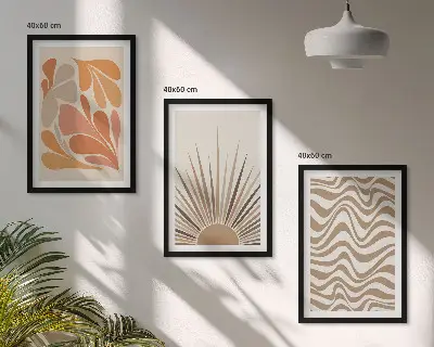 3er-Set Bilder mit Rahmen in sonnigen Boho-Pastelltönen
