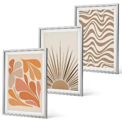3er-Set Bilder mit Rahmen in sonnigen Boho-Pastelltönen