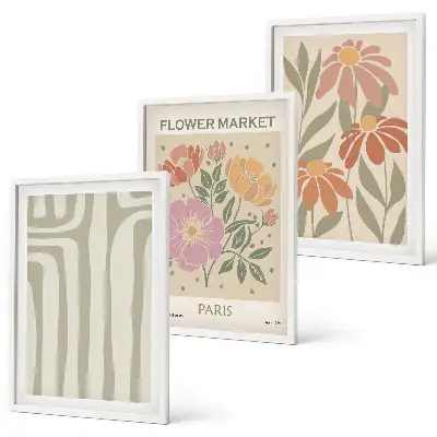 Gerahmtes Bilder-Set botanische Motive im Pariser Minimalismus-Stil