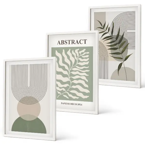 Botanische Boho-Abstraktionen 3er-Set Bilder mit Rahmen