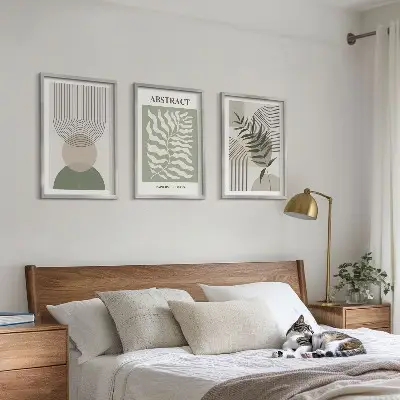 Botanische Boho-Abstraktionen 3er-Set Bilder mit Rahmen