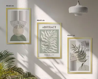 Botanische Boho-Abstraktionen 3er-Set Bilder mit Rahmen