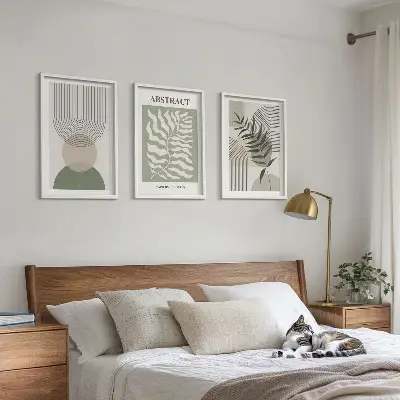 Botanische Boho-Abstraktionen 3er-Set Bilder mit Rahmen