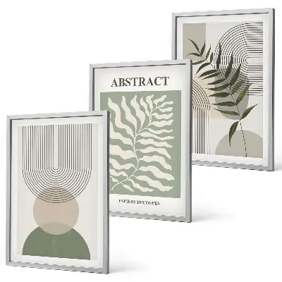 Botanische Boho-Abstraktionen 3er-Set Bilder mit Rahmen