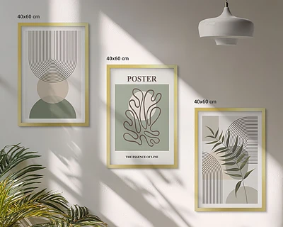Gerahmtes Bilderset mit geometrischen botanischen Mustern