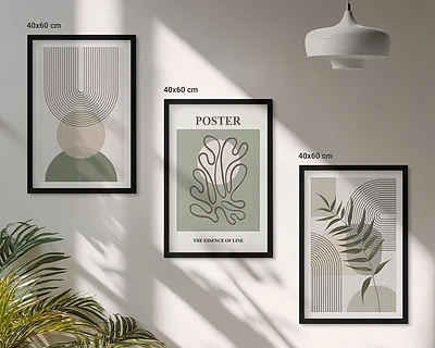 Gerahmtes Bilderset mit geometrischen botanischen Mustern