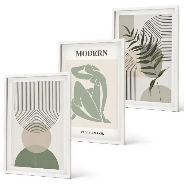 Stilvolle Pflanzengrafiken 3er-Set mit Rahmen
