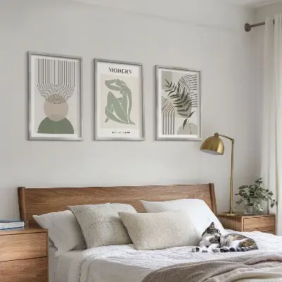Stilvolle Pflanzengrafiken 3er-Set mit Rahmen