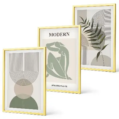 Stilvolle Pflanzengrafiken 3er-Set mit Rahmen