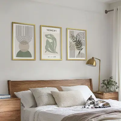 Stilvolle Pflanzengrafiken 3er-Set mit Rahmen
