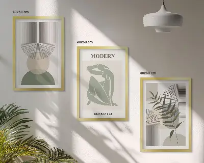 Stilvolle Pflanzengrafiken 3er-Set mit Rahmen