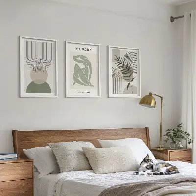 Stilvolle Pflanzengrafiken 3er-Set mit Rahmen
