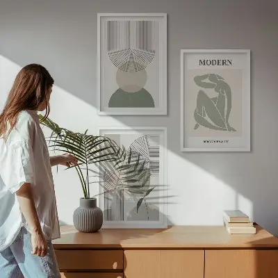 Stilvolle Pflanzengrafiken 3er-Set mit Rahmen