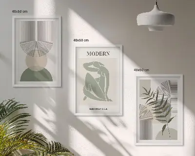 Stilvolle Pflanzengrafiken 3er-Set mit Rahmen