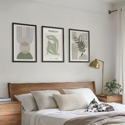 Stilvolle Pflanzengrafiken 3er-Set mit Rahmen