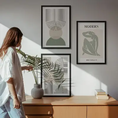 Stilvolle Pflanzengrafiken 3er-Set mit Rahmen