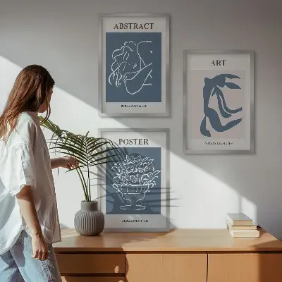 3er-Set Wandbilder mit Rahmen im Stil von Matisse abstrakte Muster